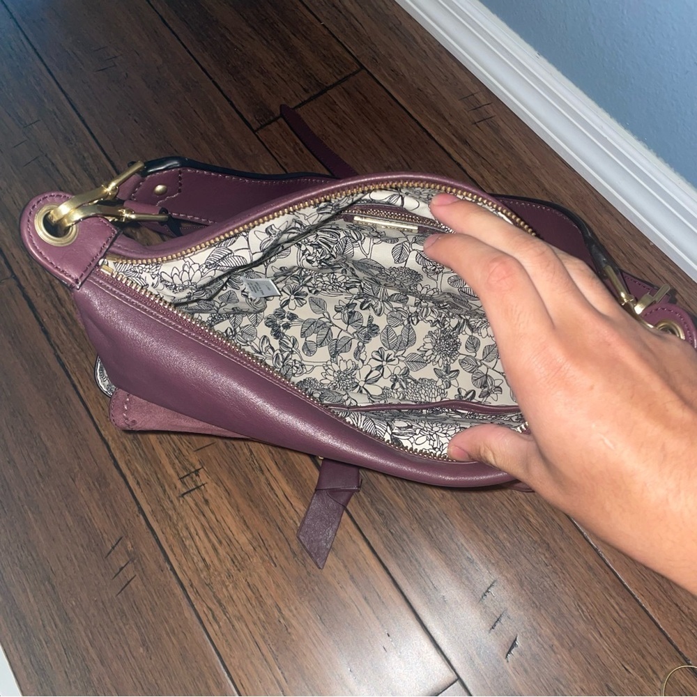 Plum leather suede satchel messenger saddle bag Vera Bradley crossbody purse - Picture 14 of 17